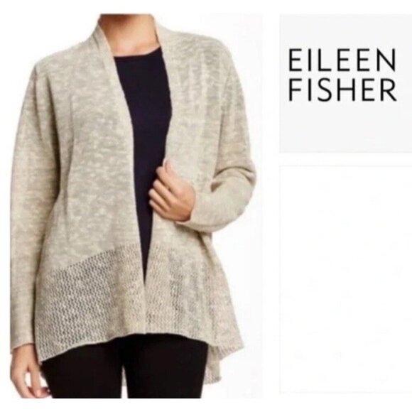 Eileen Fisher Women's Size PM Beige Organic Linen Cotton Open Front Cardigan - Picture 1 of 10